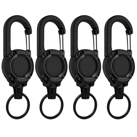 Retractable Keychain Heavy Duty, Multitool Carabiner Badge Holder, Retractable Keychain Clip Id Holder, 23.62in Stainless Steel Cord, for Men and Women(4Pcs,Black)