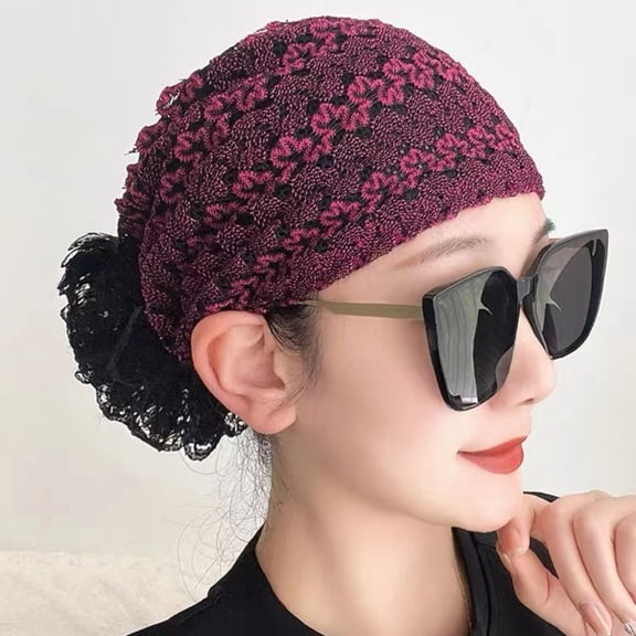 Retro Women African Head Wraps Lace Acrylic Fibers Muslim Headpiece Muslim Headscarf Cap Turban Headband ROSE RED