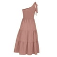 thumbnail image 3 of Wycnly Summer Dresses for Women Elastic Waist Smocked Swing Slit One Shoulder Dresses Sleeveless Slash Neck Solid Maxi Sun Dress Pink XL Up to 65% off, 3 of 5