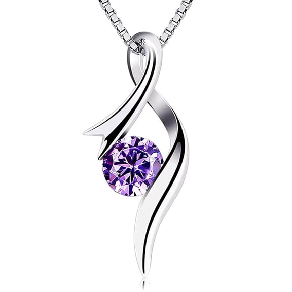Purple Wave Pendant Necklace for Women, 925 Sterling Silver Dainty Chain Necklace, Minimalist Jewelry Gift for Birthday, Anniversary, Valentine’s Day, Mother’s Day