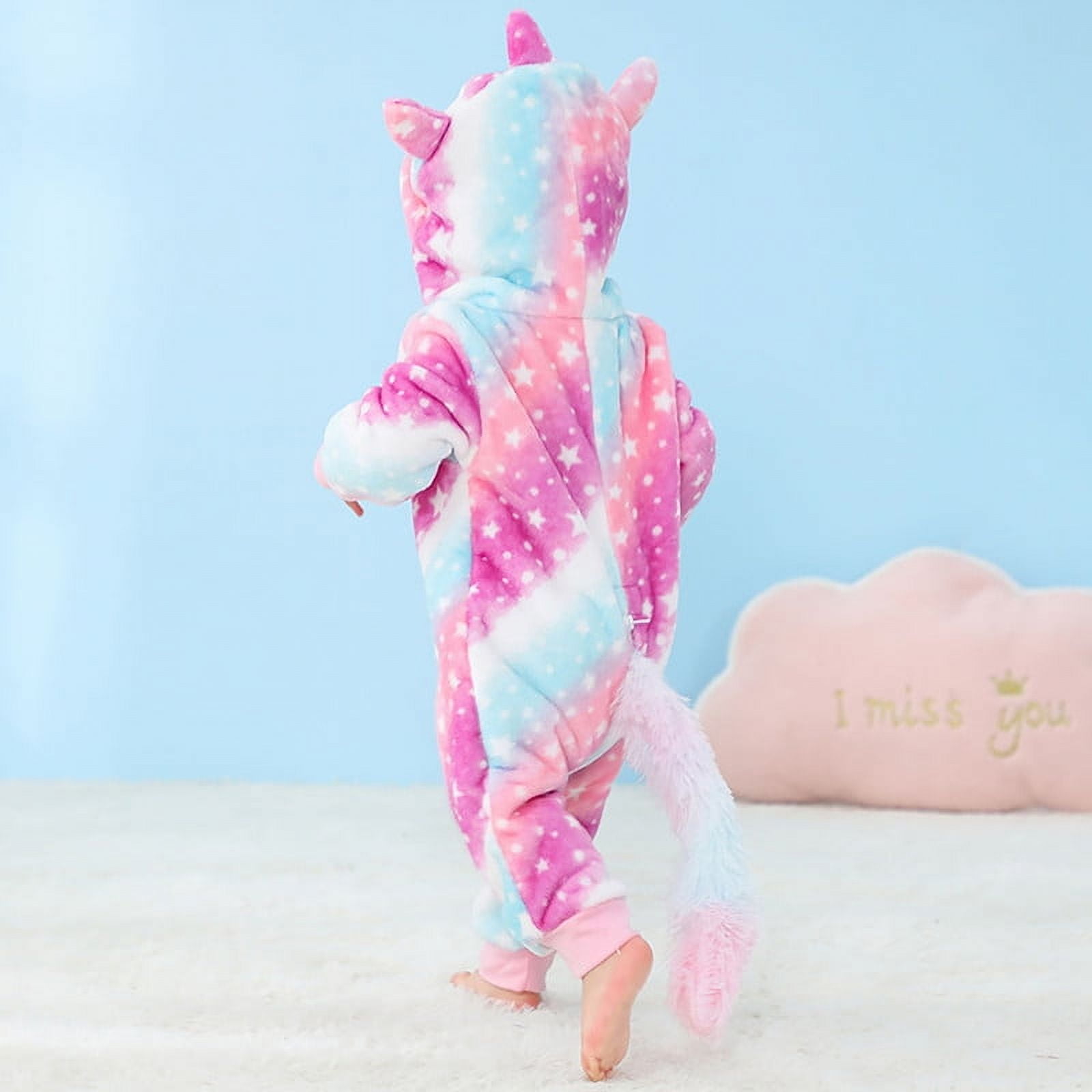 LOLANTA Baby Toddler Girls Unicorn One-piece, Infant Fleece Hooded Rompers, Double Way Zipper Closure 6 Months-3T