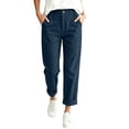 thumbnail image 2 of Hueook Womens Golf Pants Lounge Work S High Waisted Straight Leg Cotton and Linen Pants with Flared Casual Point Pocket Pants Navy 3X, 2 of 8