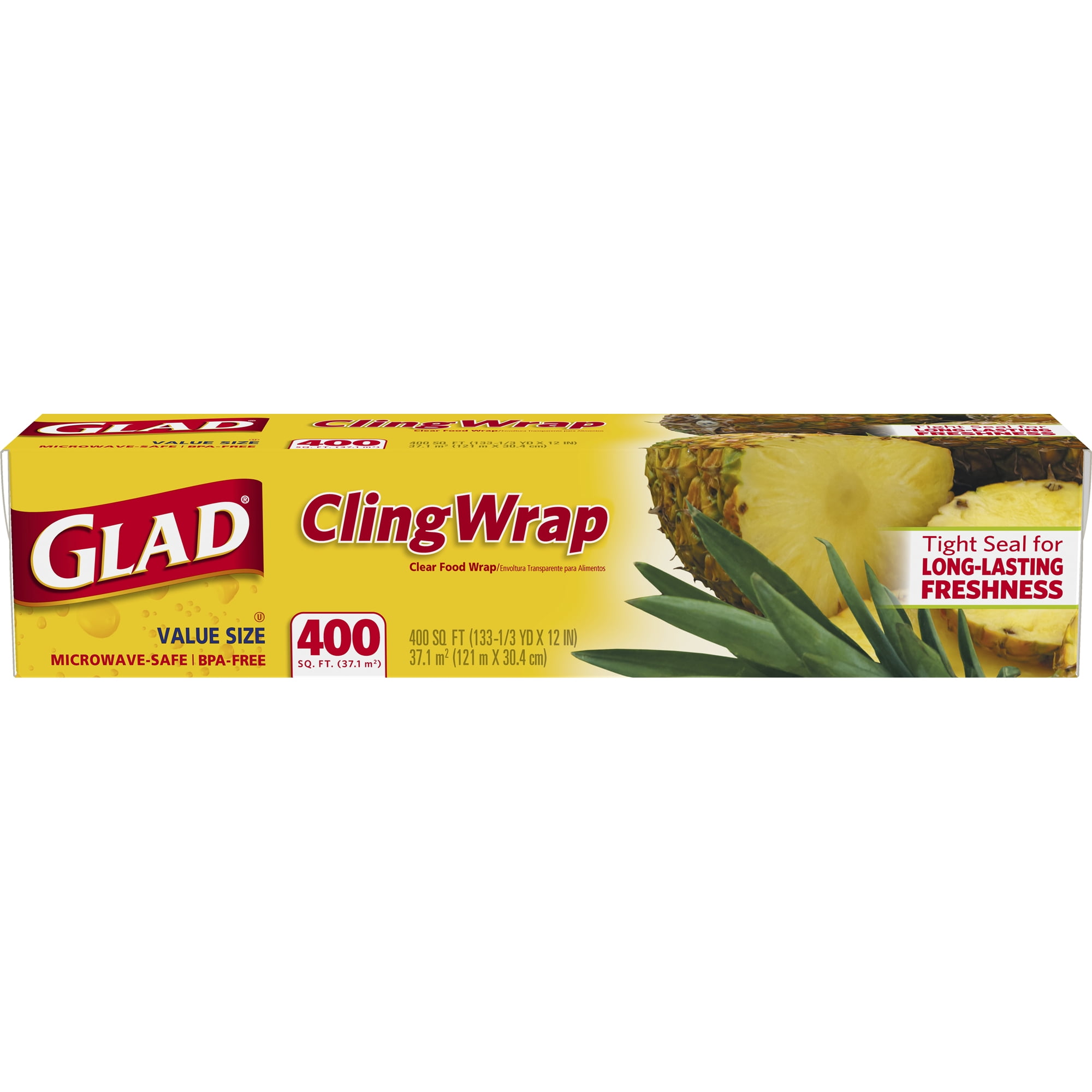Glad Cling N Seal 2X Freshness Protection Plastic Food Wrap, 400 sq ft