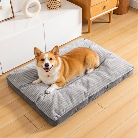 Vaukki Washable Dog Bed for Medium Dogs, Gray Flannel Crate Mat with Removable Zipper Cover, Soft Crate Pad for Pet Cages, 31" x 25.9"