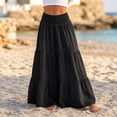 thumbnail image 4 of IUYRTFE Women's Tiered Maxi Skirt Cotton Linen Blend Elastic Waist A-Line Long Summer Beach Skirt, 4 of 6