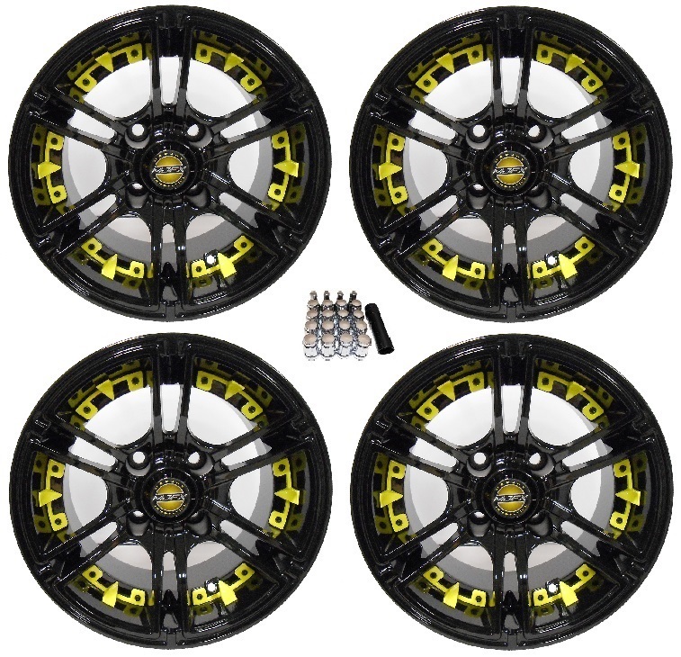 Madjax 14" Mirage Black/Yellow Golf Cart Wheels/Rims Yamaha Walmart