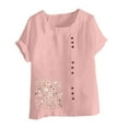 thumbnail image 4 of Cmfcve Women's Cotton Linen Tee Shirt Short Sleeve Round Neck Gauze Tops Plus Size Henley Button Blouse, 4 of 5