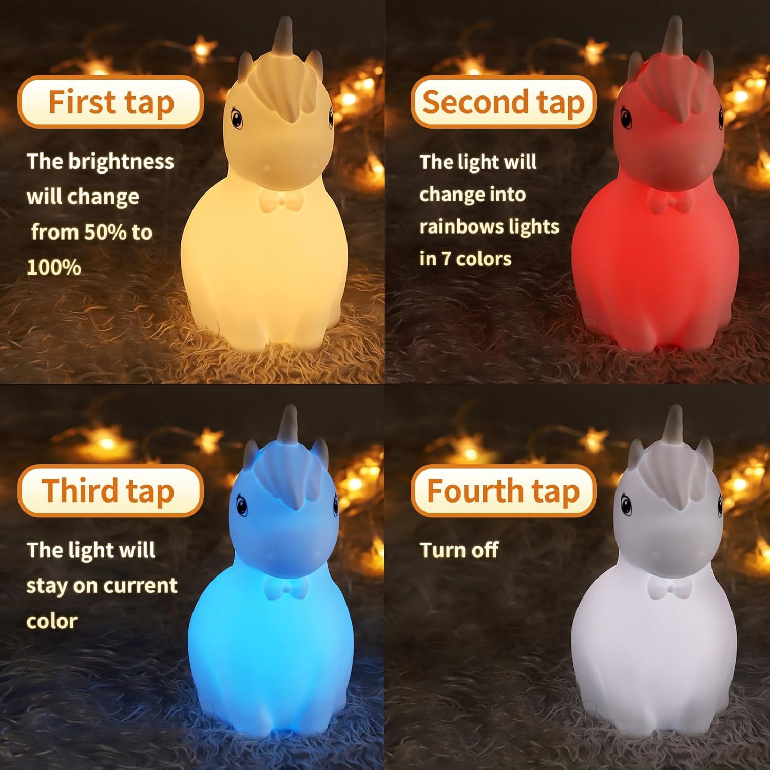 Silicone Night Light ，Unicorn Lights for Girls Bedroom, 8-Color Breathing Modes，Touch Sensor Control Rechargeable Cute Night Lights for Kids Toddler Baby Girls