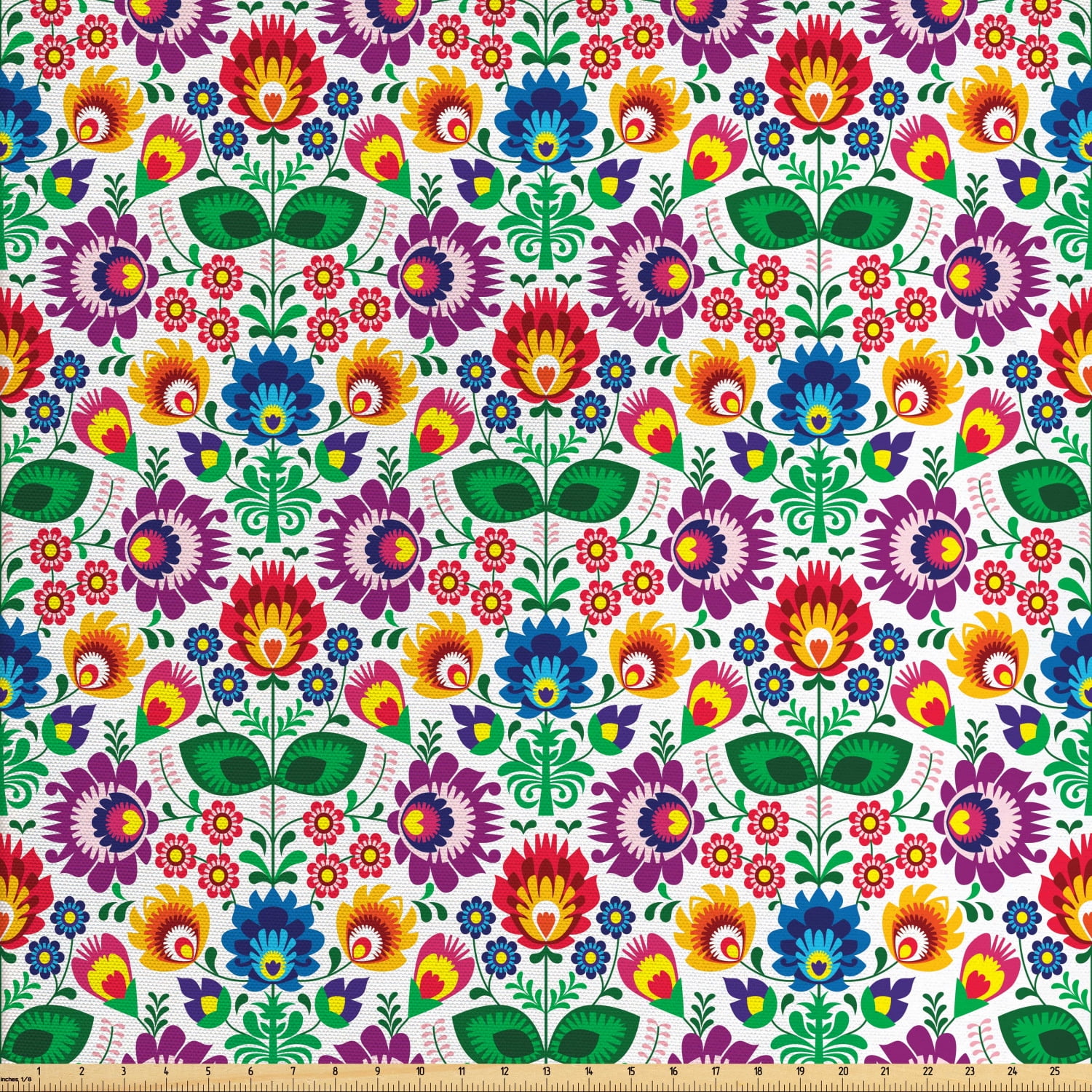 Traditional Fabric by The Yard, Polish Pattern with Floral Motifs and