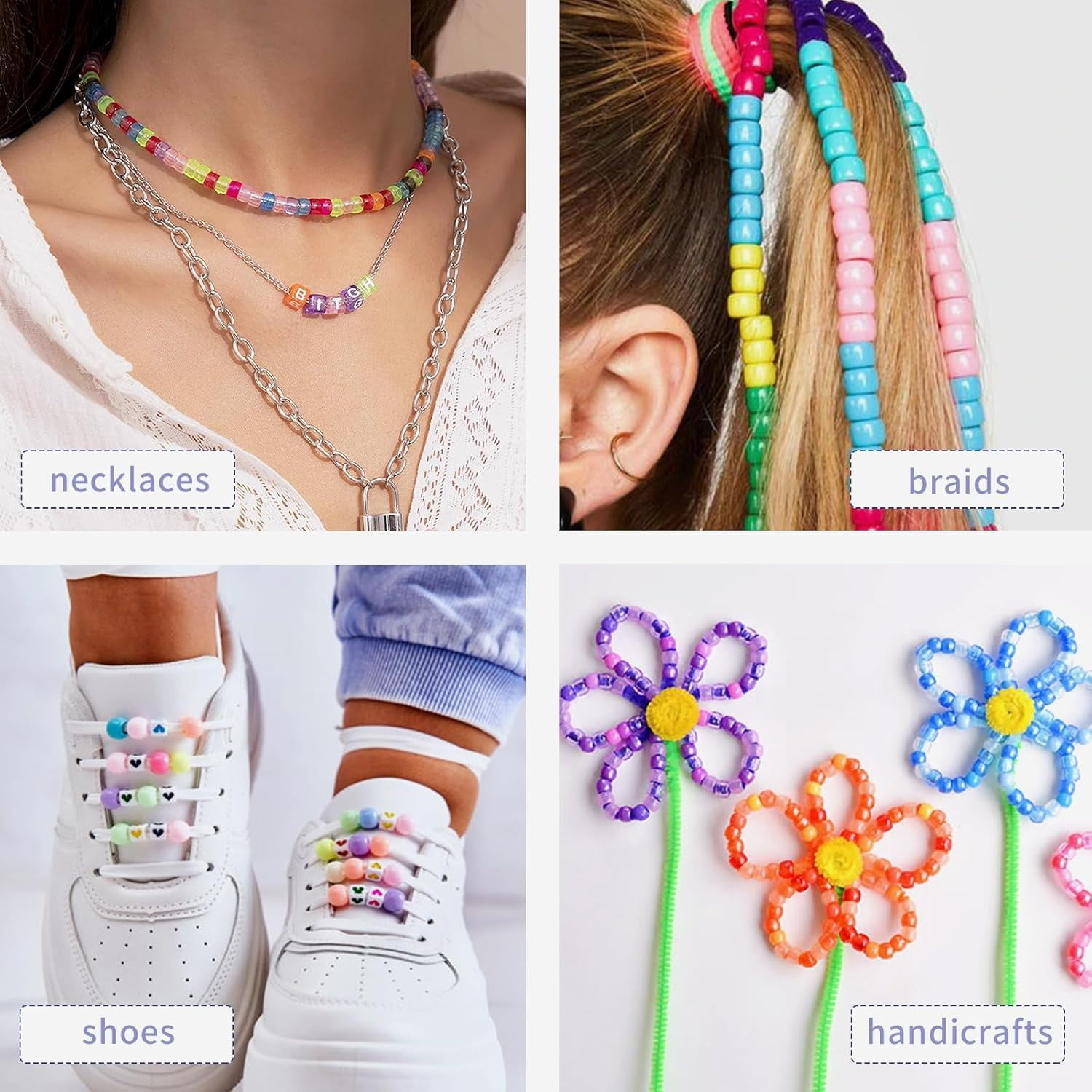 4800Pcs Pony Beads Kandi Bracelet Set Friendship Bracelet Hair Beads and Confidence for Handicraft Gifts Hand-Crafted Jewelry Making Elastic Rope