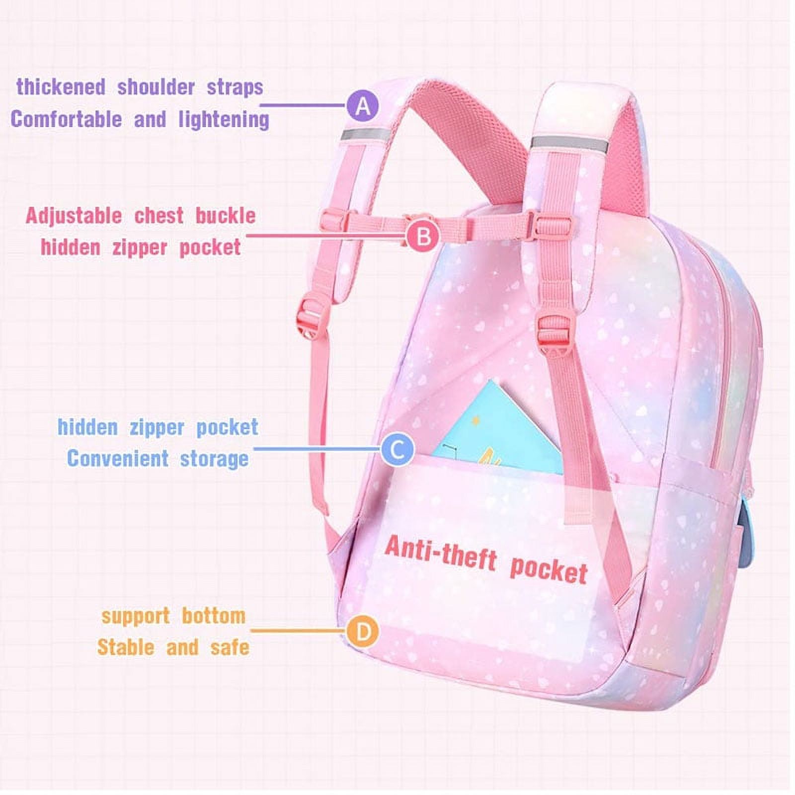 Mochila para niñas, escolar, linda bolsa de libros con compartimentos para adolescentes, estudiantes de primaria y secundaria 6