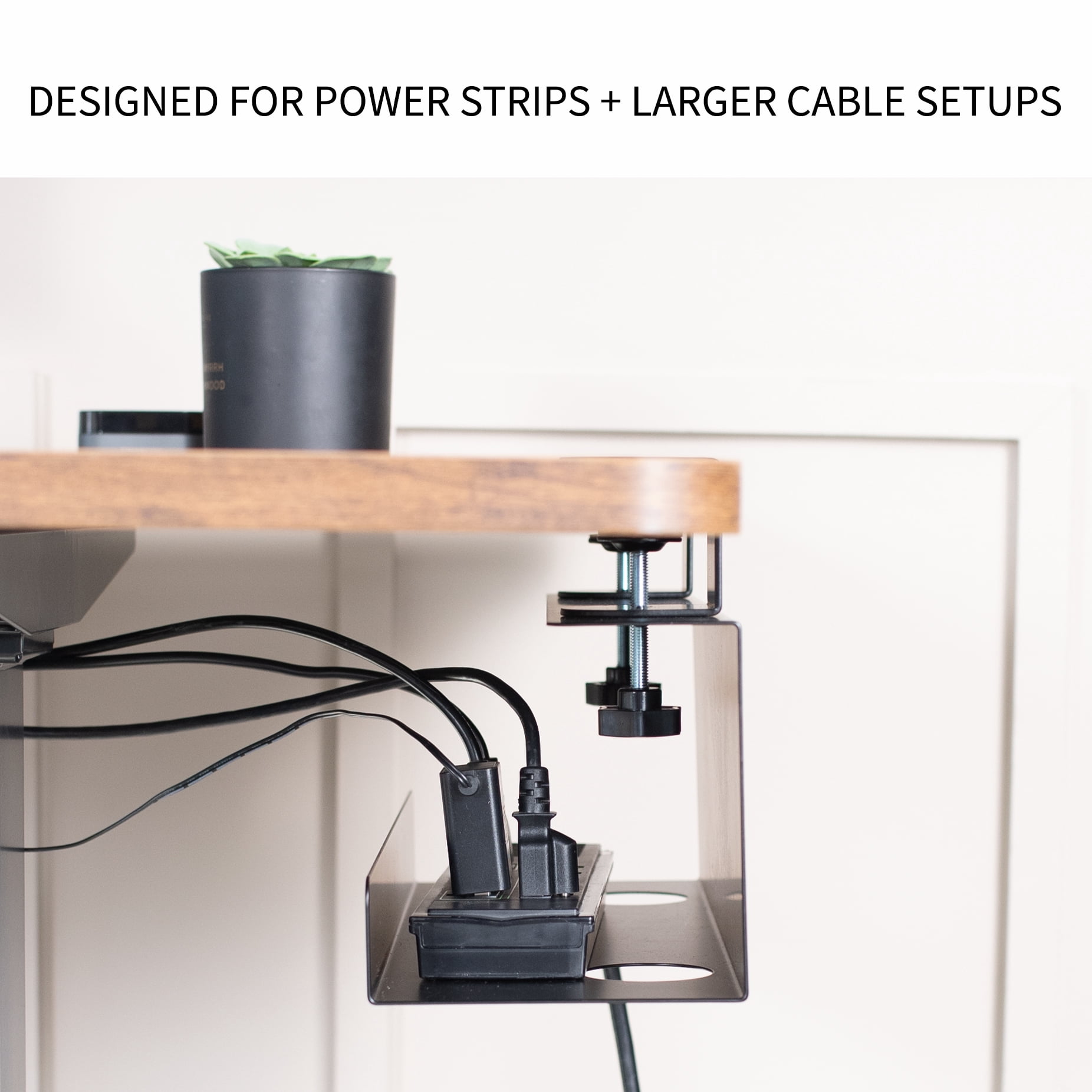 VIVO Black 17 inch Clamp-on Cable Management Power Strip Tray System for Desk