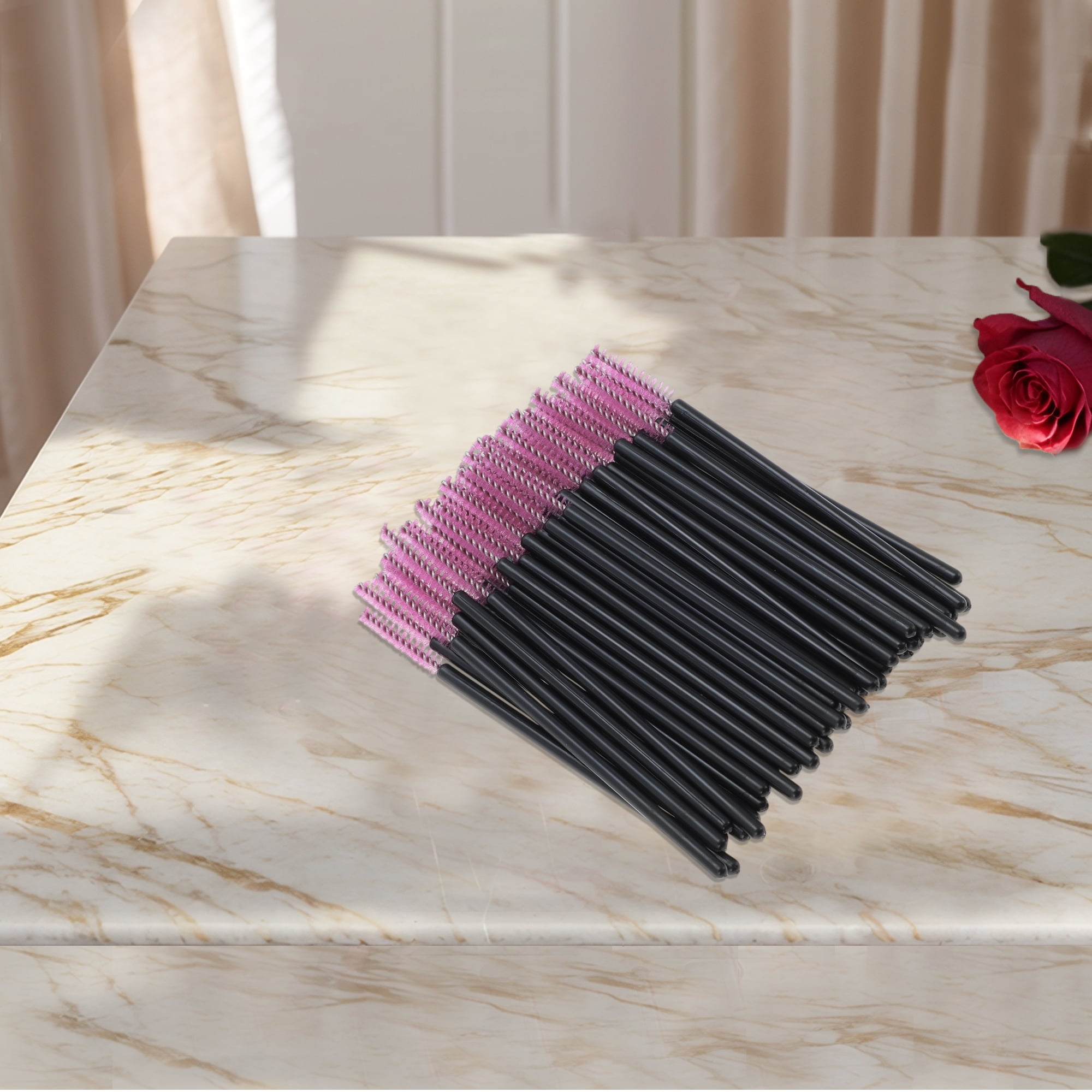 Unique Bargains 50 Pcs Disposable Eyelash Brush for Bathroom Black, Rose Red
