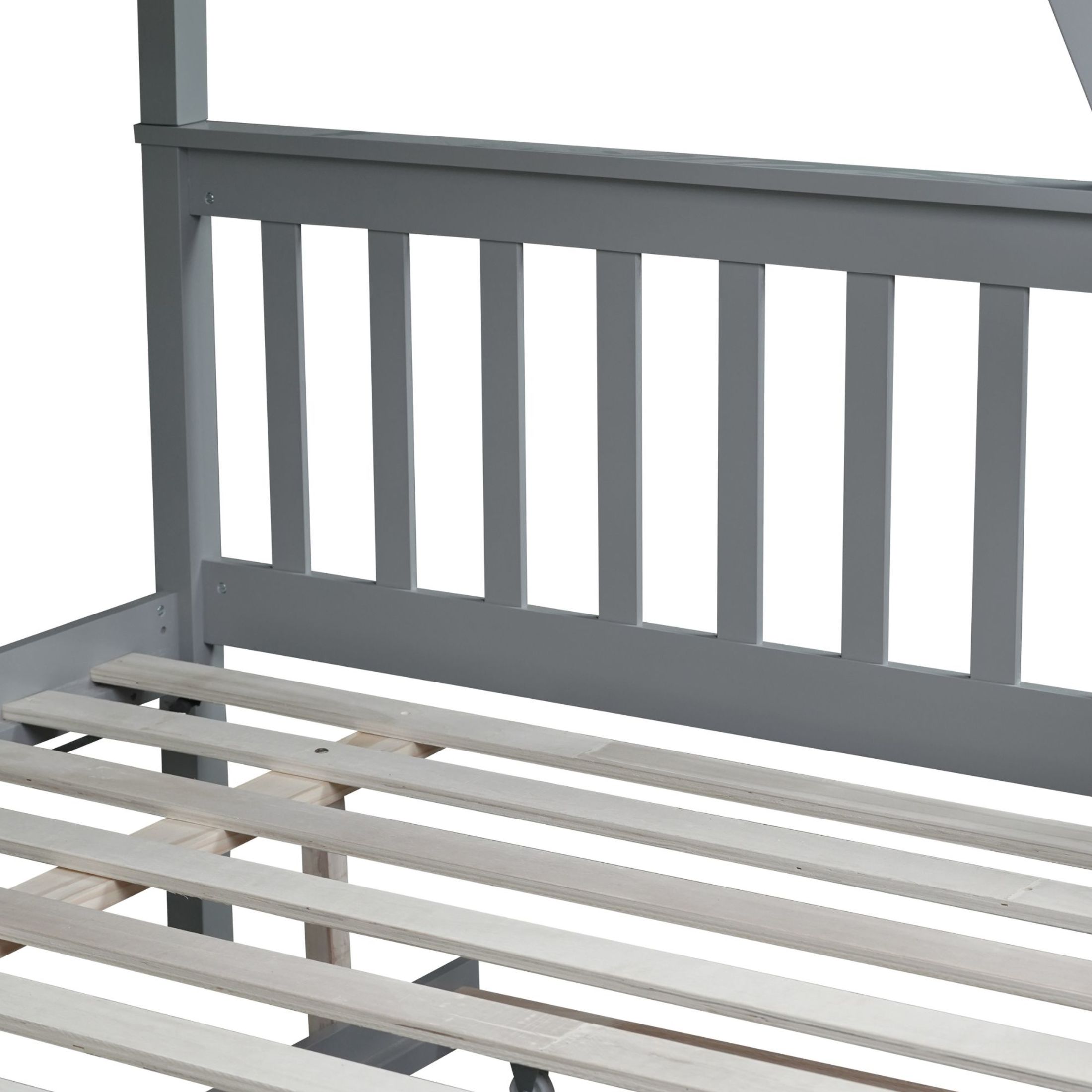 Noble House Twin Over Full Rubber Wood Bunk Bed, Convertible Design with Trundle and Reversible Ladder, Grey