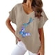 thumbnail image 1 of Gibobby Blusa Casual de Mujer Camiseta informal suelta con cuello en V y estampado mariposas manga corta para mujer(Caqui,XL), 1 of 2
