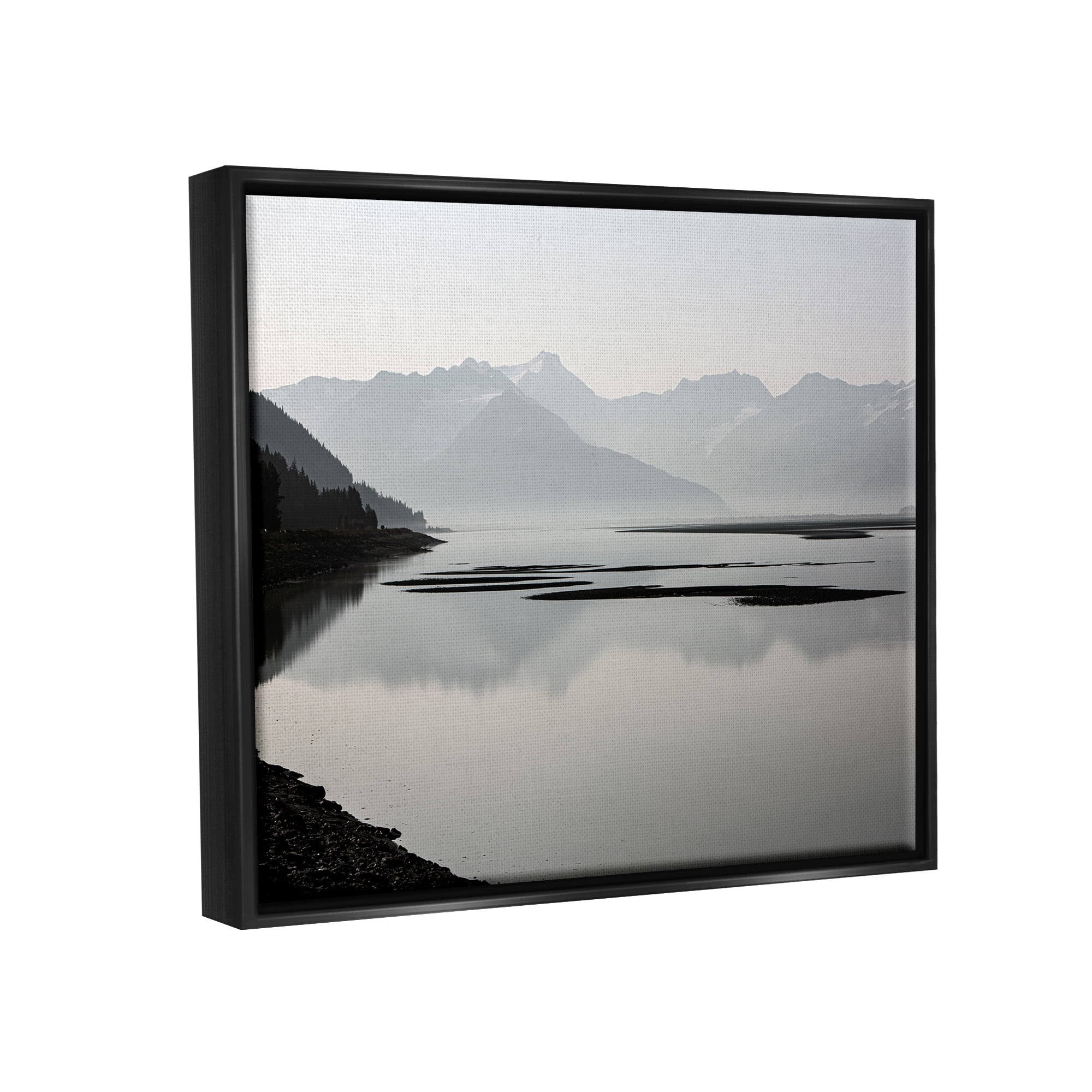 Stupell Industries Grey Mountain Peaks Lake Reflection Coastal Photography Black Floater Framed Art Print Wall Art