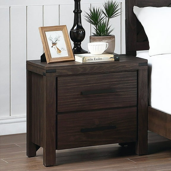 GZXS Modern Espresso Nightstand Wood Bedside Table with 2 Drawers, 24"L x 16"W x 23"H