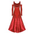 thumbnail image 4 of Lejafay Women Rhinestones Ballroom Dance Dress Long Sleeve Waltz Tango Modern Dance Dress Standard Red S, 4 of 7