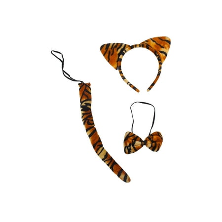Lux Accessories Tiger Print Cat Ears Tail Bowtie Costume Set Halloween Party Kit
