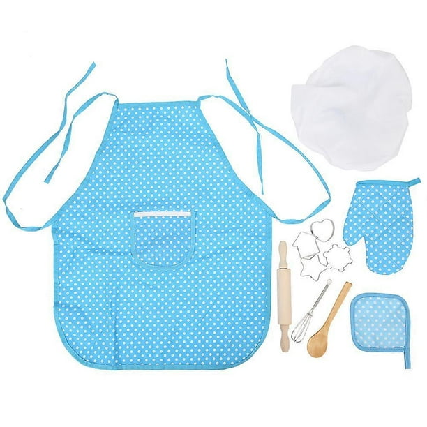 11pcs Cake Baking Role Play Set Kids Kitchen Costume Apron Chef Hat Cooking Mitt Cookie Cutters KitBlue