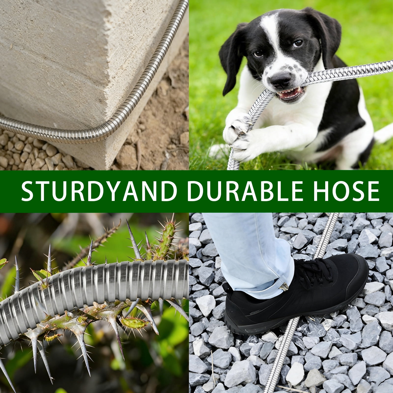 Garden Hose 50FT, Stainless Steel Heavy Duty Water Hose with 10 Function Nozzle, No-Kink, Tough & Flexible, Sturdy and Lightweight, Rust Proof for Yard, Outdoor, RV