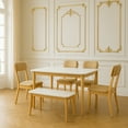 thumbnail image 3 of Intexca Modern 6-Piece Dining Set with Bench, White High Gloss Table, Natural Rubberwood Frame, Cushioned PU Chairs, Space-Saving Kitchen & Dining Room Furniture, 3 of 8