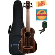 Kala UBASS-EBY-FL Striped Ebony Fretless Acoustic-Electric U-Bass Ukulele Bundle with Gig Bag, Tuner, Austin Bazaar Instructional DVD, and Polishing Cloth