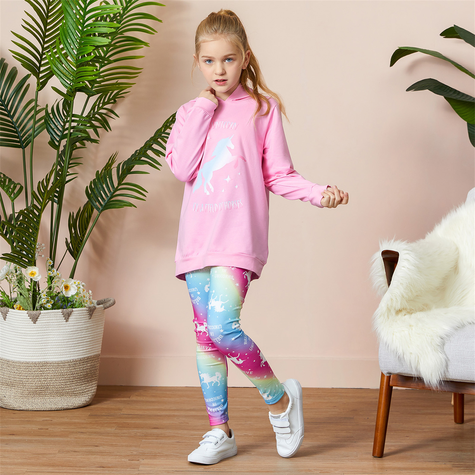 PatPat Girls Unicorn Hooded Sweatshirt and Leggings Set photo 4