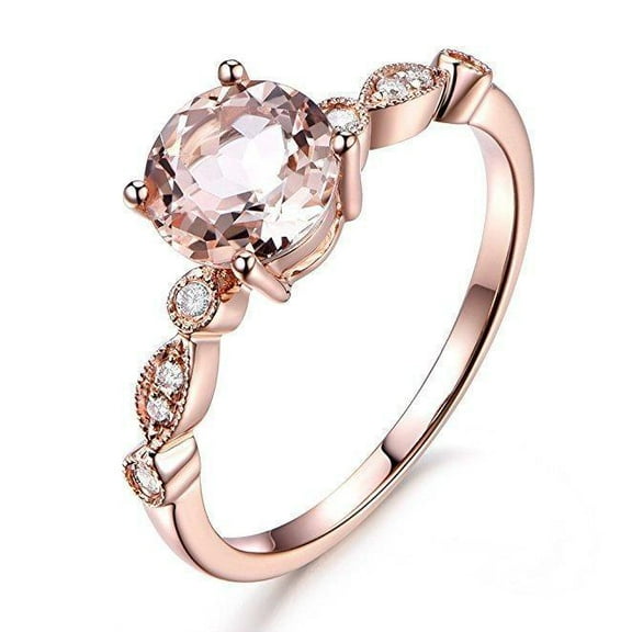 Sale Antique Design 1.50 Carat 6mm Round Cut Peach Pink Morganite and Diamond Moissanite Engagement Ring Jewelry with 18k Gold Plating