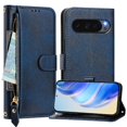 thumbnail image 1 of Zipper Wallet Case for Google Pixel 10 Pro XL 5G with Card Slots & Wrist Strap, Flip Cover Stand Blue, 1 of 5