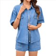 thumbnail image 1 of Conjunto de Mezclilla de Verano para Mujer, 2 Piezas, Informal, de Corta, con Camisa y Pantalones Cortos, para Estar en M, 1 of 9