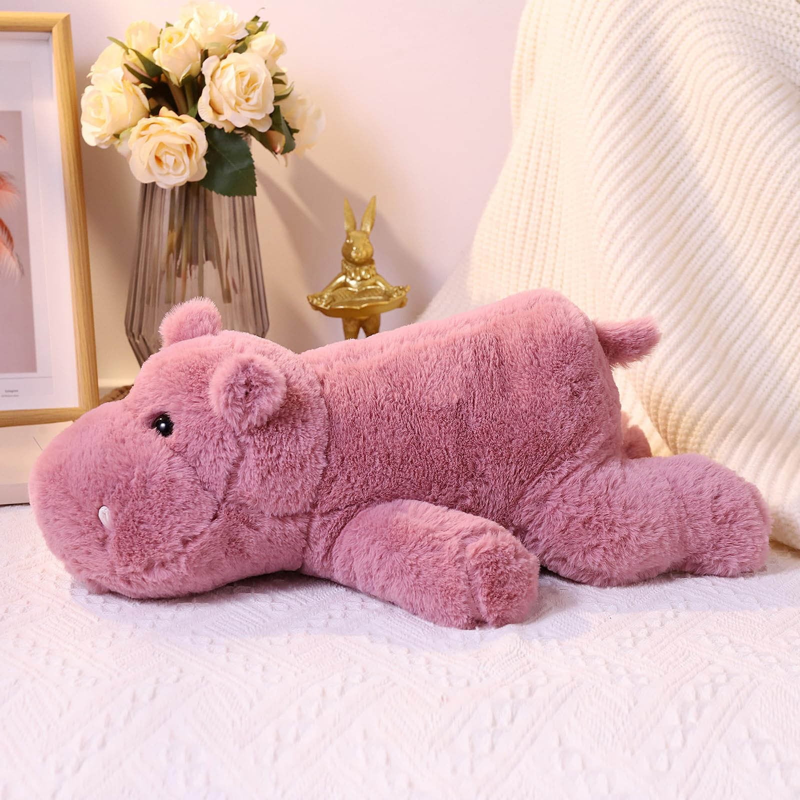 ​​LYINGF Weighted Stuffed Hippo Animal for Kids Sensory Comfort 17.7" Soft Plush Toy 2.2lbs, Calming Cuddly Weighted Hippo for Anxiety Relief and Sleep Support in Children