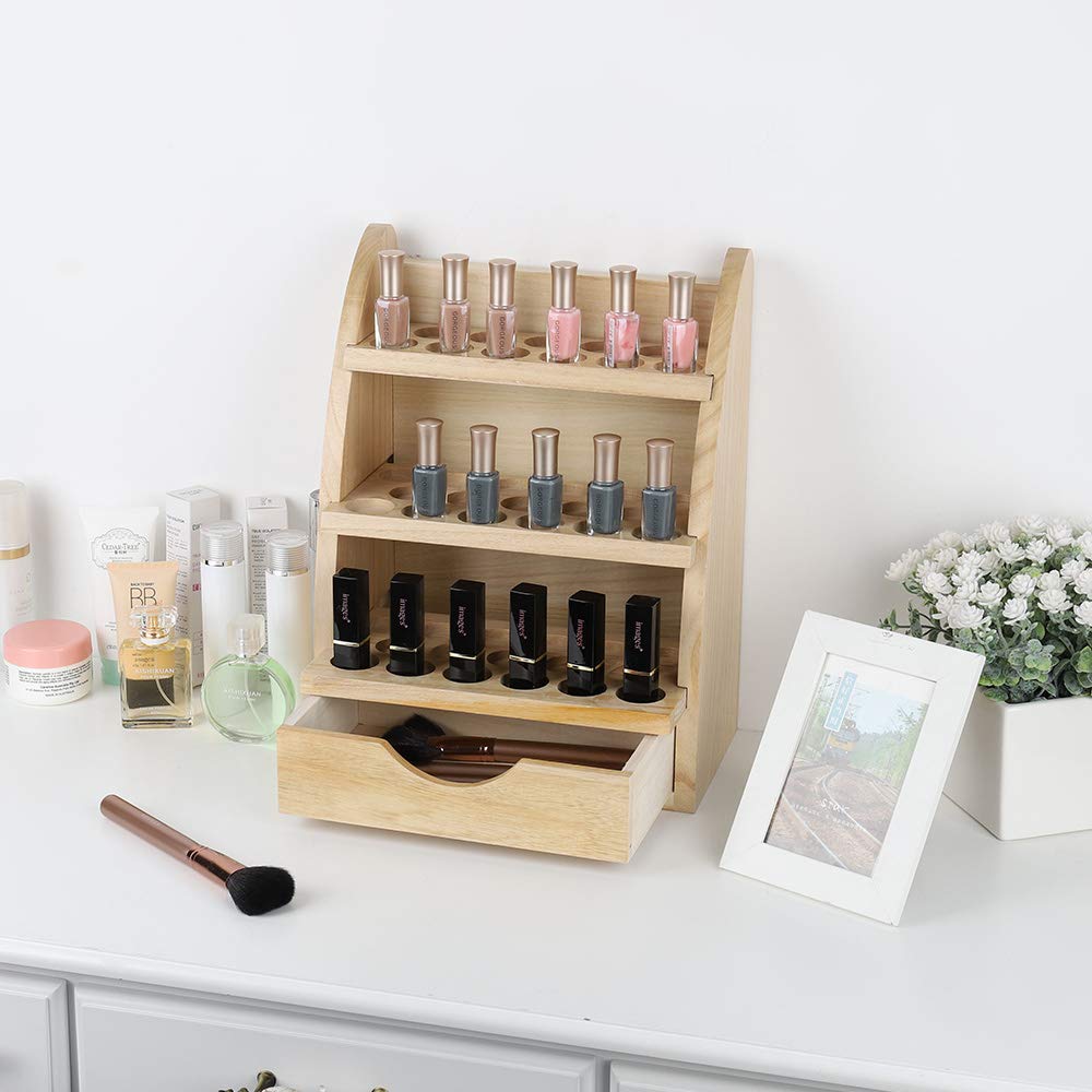 LIANTRAL Essential Oils Storage Rack, Wooden Nail Polish Display Holder Organizer - 45 Slots for 10/15/20/30 ml Bottles, Natural Wood Color