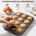 thumbnail image 6 of Kikcoin 3-Piece Muffin Pans & Donut Pan, Nonstick Baking Pan Set, Carbon Steel Bakeware Sets for Cupcakes, Donuts & Homemade Desserts, Oven Safe Up to 446℉, 6 of 9