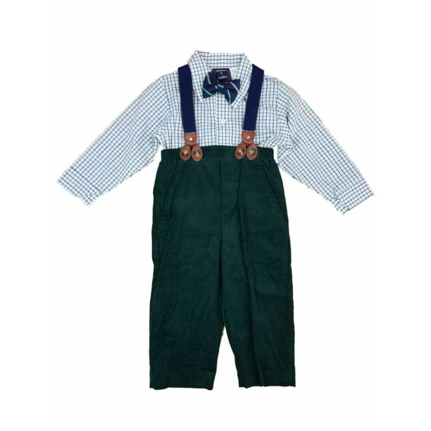 Toddler Boys Green & Blue Plaid Suit Dress Up Outfit Bow Tie 