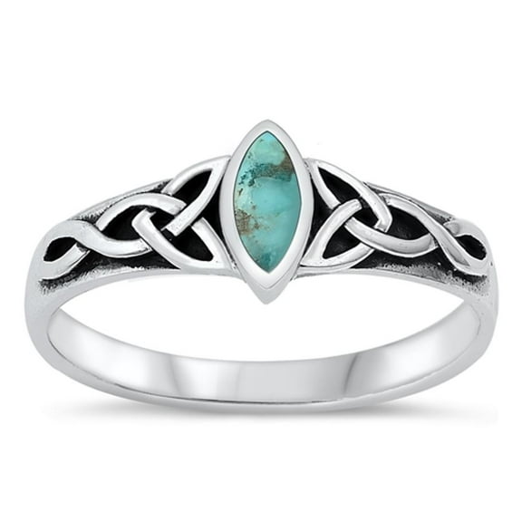 CHOOSE YOUR COLOR Vintage Celtic Simulated Turquoise Ring .925 Sterling Silver Band Blue CZ Female Size 6