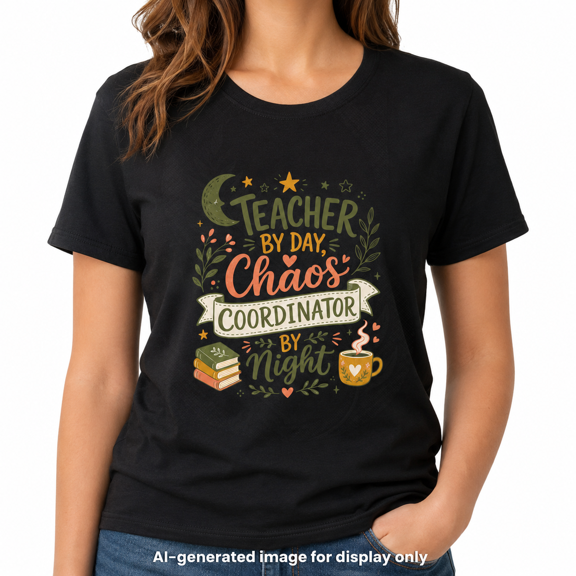 Teacher by Day Chaos Coordinator by Night Graphic T-Shirt, Unisex Teacher Tee, Size S