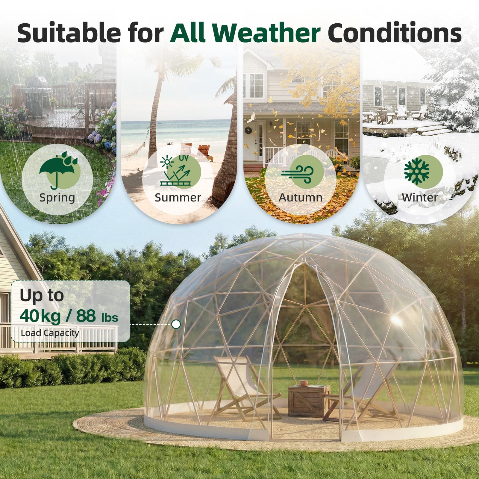 YODOLLA Garden Dome Igloo,12x12ft Outdoor Igloo Tent Dome for 4–7 People,Garden Plastic Globe House Backyard Patios Camping Party Wedding