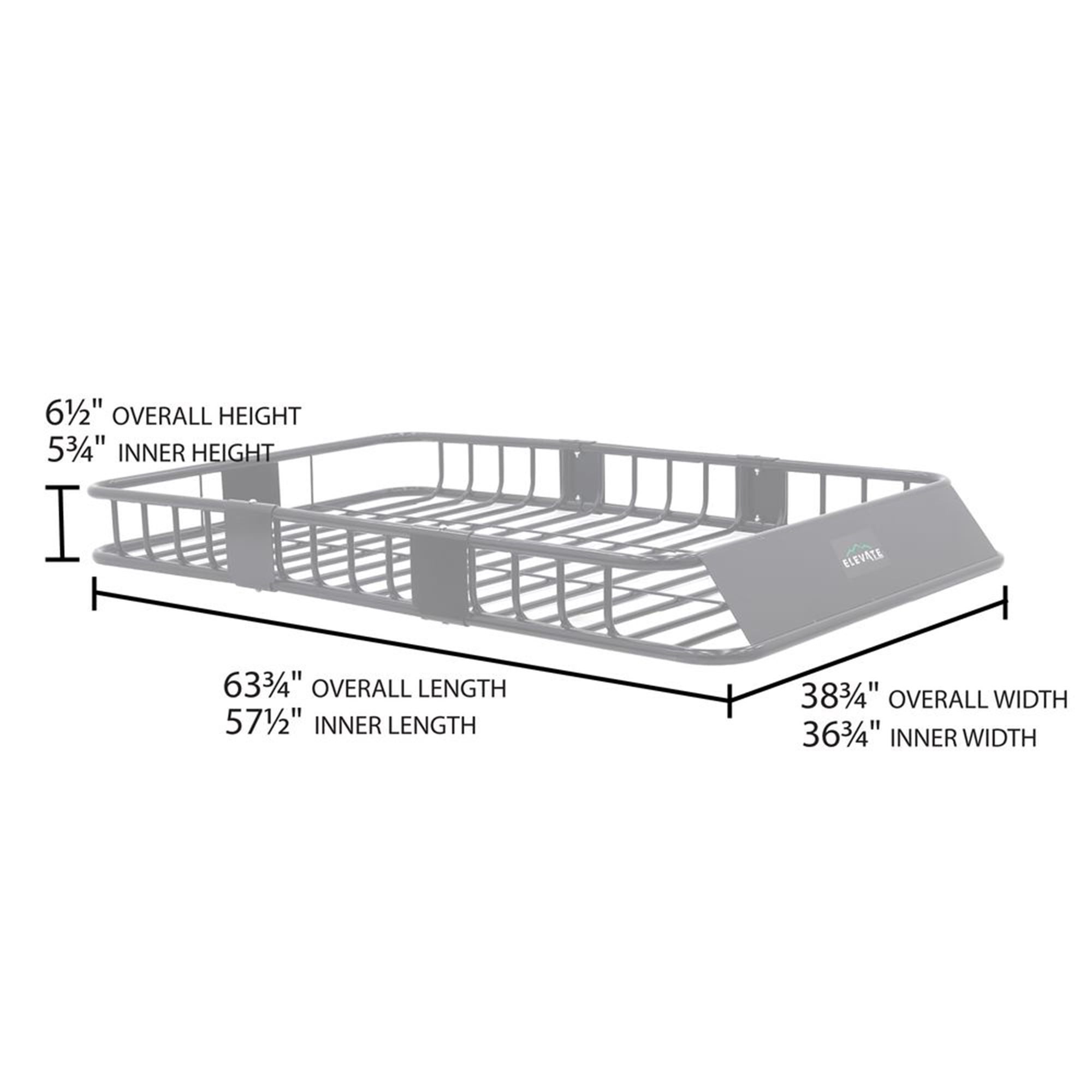 Elevate Outdoor Steel Roof Cargo Basket with Wind Fairing, XL, 150 lb Capacity, Black