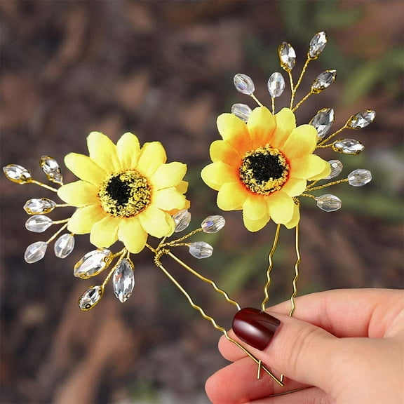 Sunflower Bride Wedding Hair Pins Crystal Hair Pieces Flower Headpieces Bridal Hair Clip Hair Accessories for Women and Girls (pack of 2) (B-Gold)