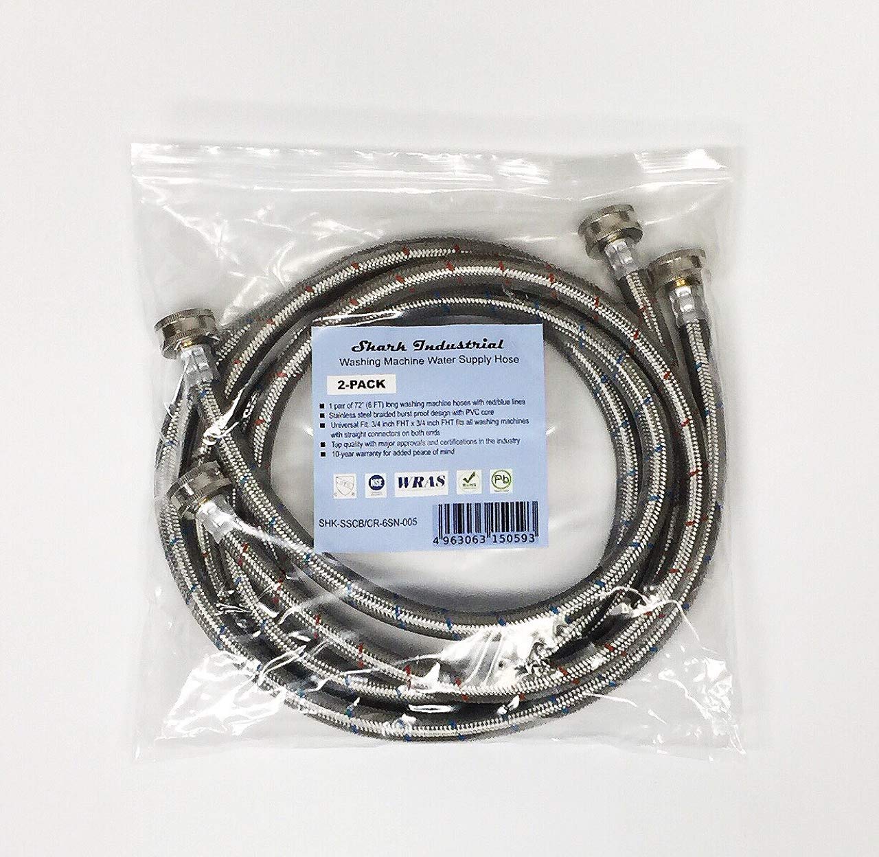2-Pack Premium Stainless Steel Washing Machine Hoses - 6 FT No-Lead Burst Proof Red and Blue Lined Water Inlet Supply Lines - Universal Connection