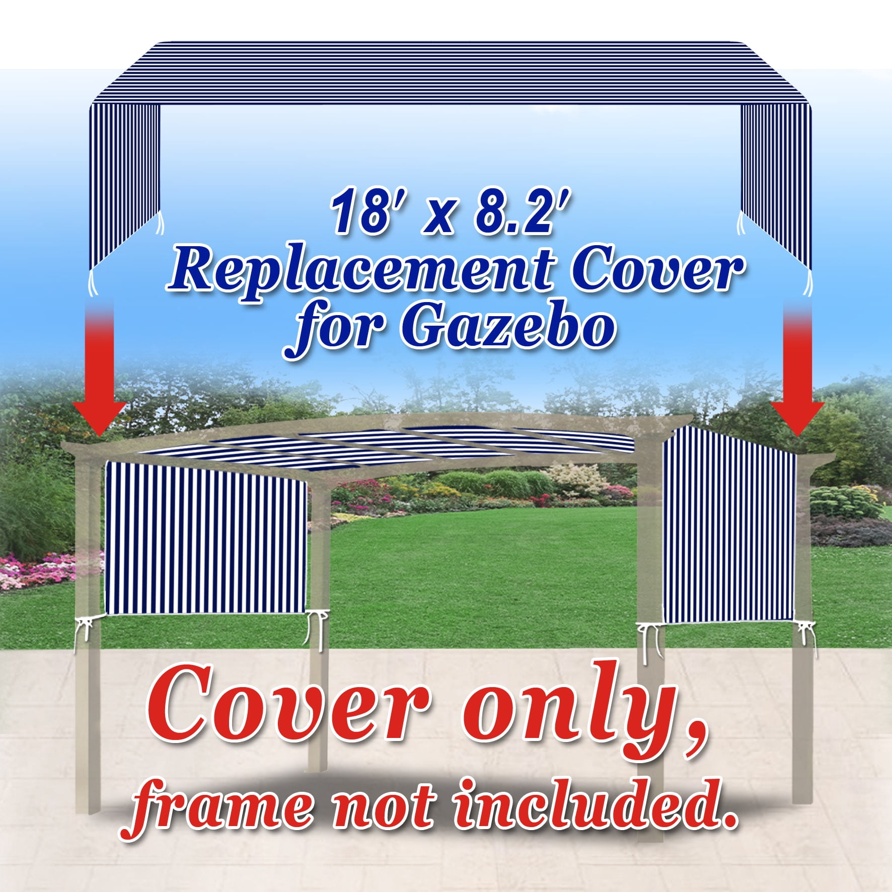 SUNNY 18' x 8.2' Blue with White Universal Replacement Canopy for Pergola Structure, Water-Resistant