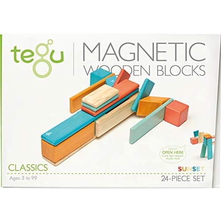 Ensemble de 24 Pcs Tegu Blocs Magnétiques en Bois, Coucher de Soleil