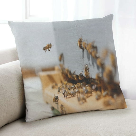 Ahgly Company Animals Bee Indoor Throw Pillow, 18 inch by 18 inch