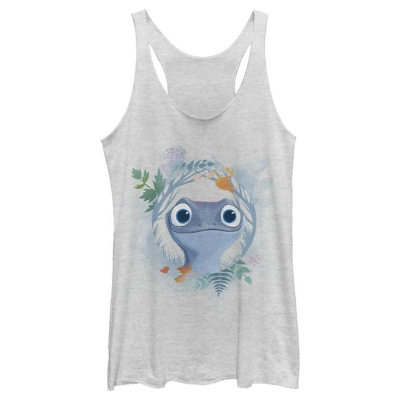 Women's Frozen 2 Bruni The Salamander Watercolor Portrait Racerback Tank Top White Heather X Large