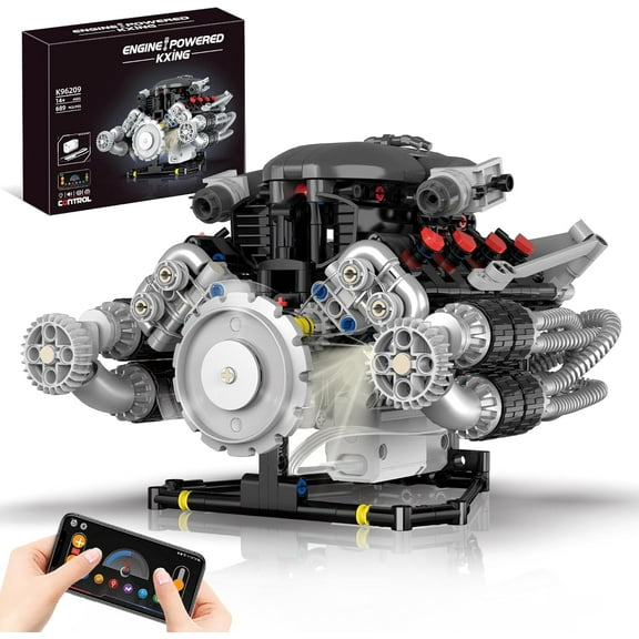 Remocguys Mechanical V8 Engine Model Building Blocks Set with Motor & APP Control Compatible with Lego STEM Toy for Adults Teens 689 Pcs