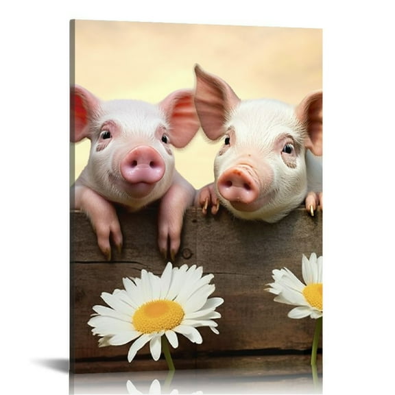 ONETECH Pink Pig Wall Art Funny and Cute Pig Pictures Canvas Print Wall Country Farm Pig Animal Painting Wall Decor Modern Framed Artwork Home Decor for Bathroom Bedroom Living Room 16"x20" 16x20\