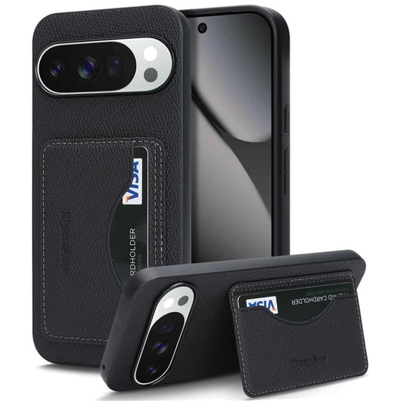 For Google Pixel 10 / Pixel 10 Pro Wallet Case Ultra-Slim Profile Vintage Leather Texture, Wallet For Women Men Card Holder Magnetic Clasp Kickstand Folio Case,Black,For Pixel 10 / 10 Pro