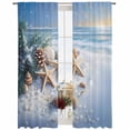 thumbnail image 2 of Sheer Curtains 96 Inches Long, Christmas Beach Light Filtering Window Curtains for Living Room, Blue Shell Starfish Conch Pine Cone Snow Rod Pocket Voile Sheer Curtain Drapes, 52"W x 96"L, 2 Panels, 2 of 8