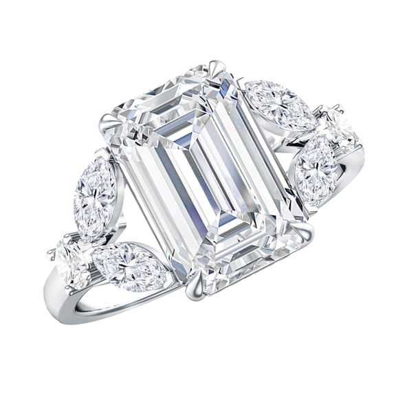 Rosec Jewels IGI Certified Lab Grown Diamond 4 Carat Engagement Ring with Split Shank - Emerald Cut Diamond Ring (E-VS1 Grade), 925 Sterling Silver, US 4.00